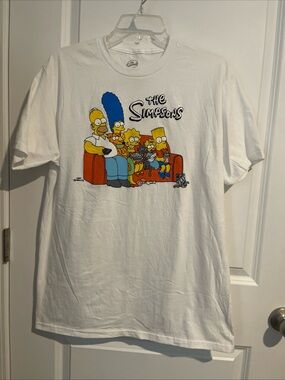 The Simpsons Family Graphic Tee - White with Yellow, Blue & Red Print Mens L